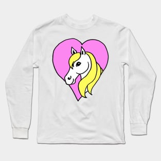 Cartoon Pony in Pink Heart Long Sleeve T-Shirt